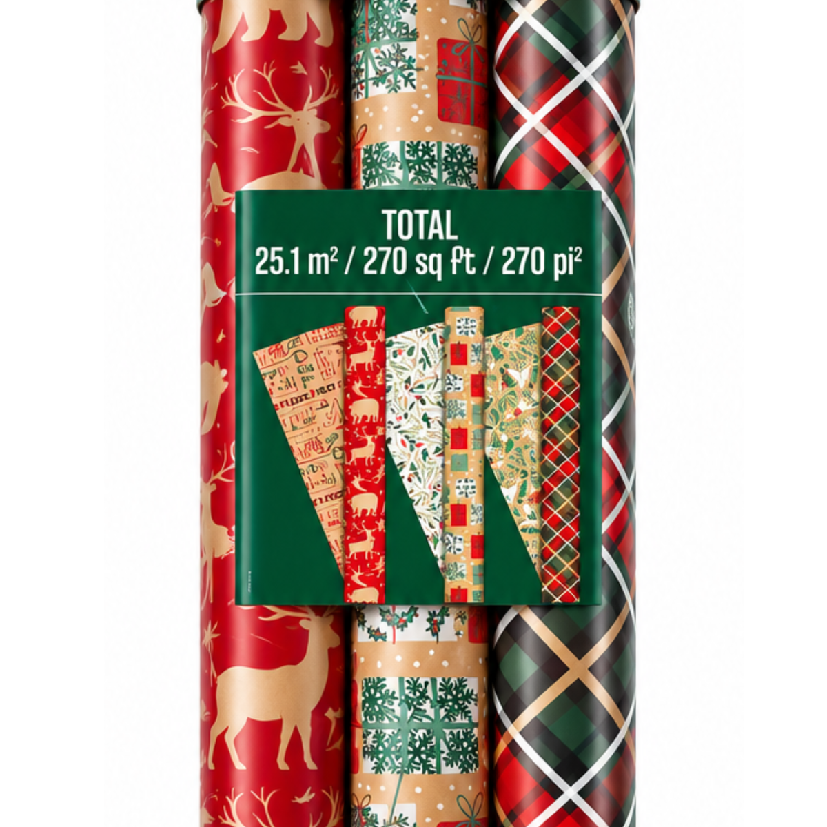 KIRKLAND SIGNATURE - Ensemble de 3 Rouleaux de Papier d'Emballage Réversible - Set of 3 Rolls of Reversible Gift Wrap