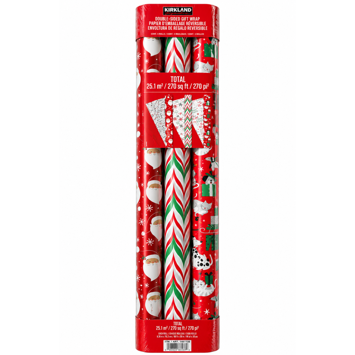 KIRKLAND SIGNATURE - Ensemble de 3 Rouleaux de Papier d'Emballage Réversible - Set of 3 Rolls of Reversible Gift Wrap