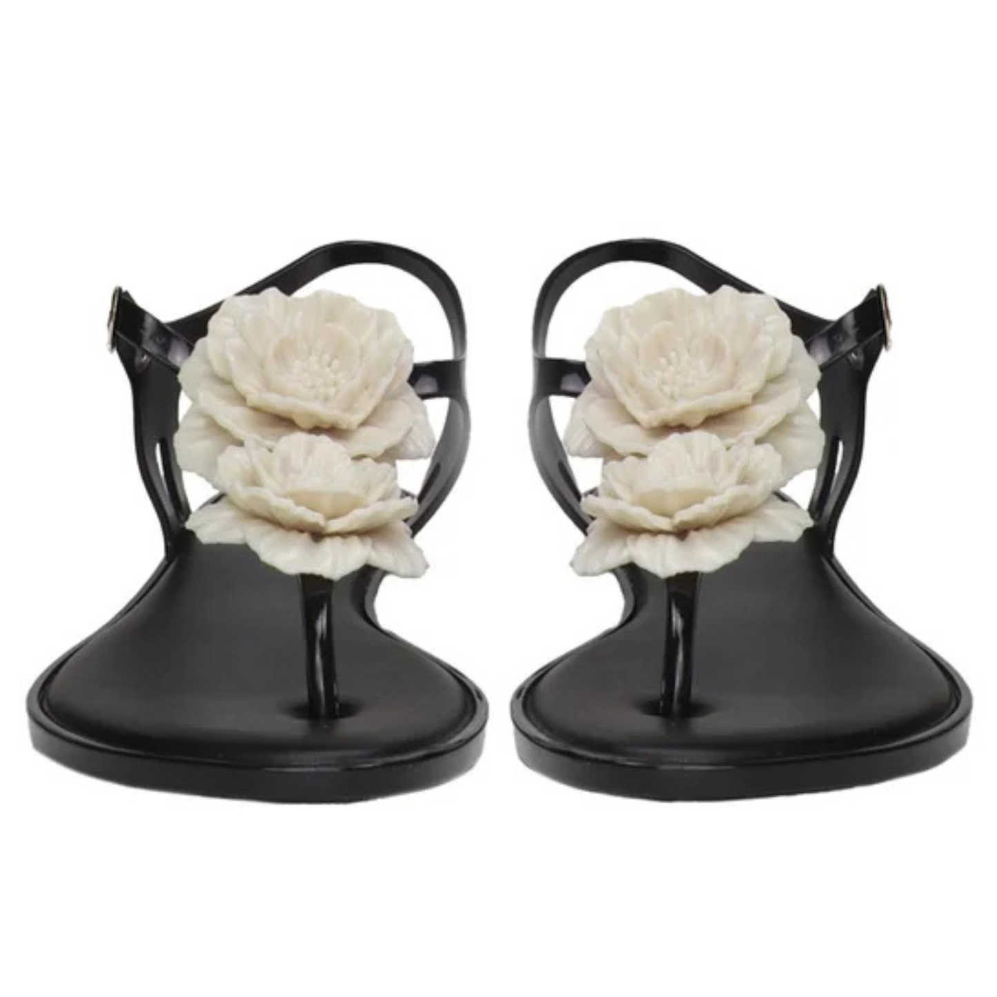 MELISSA - Sandales pour Femme-Womens-sandal-Fleur-Blanc-Noir-Flower-White-Black-1984148-2012418