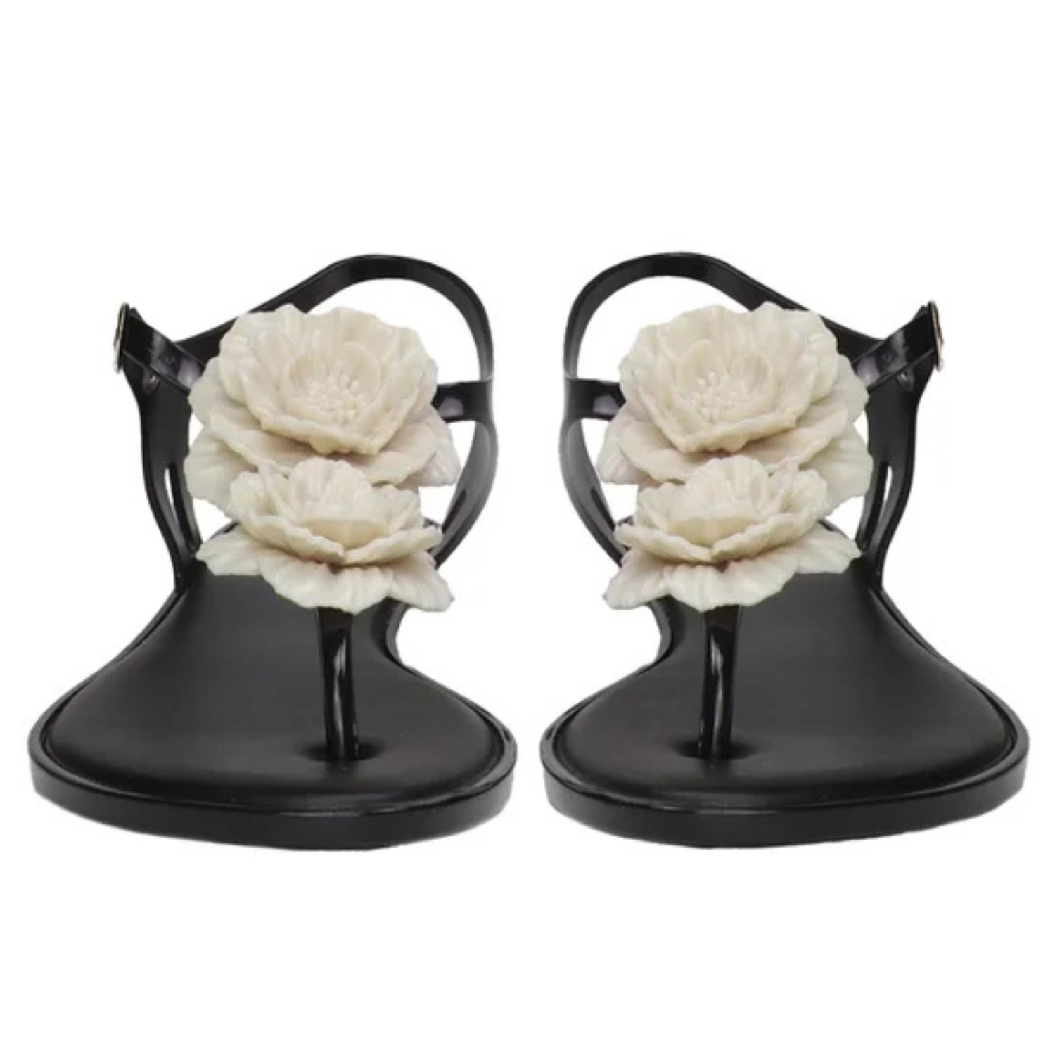 MELISSA - Sandales pour Femme-Womens-sandal-Fleur-Blanc-Noir-Flower-White-Black-1984148-2012418