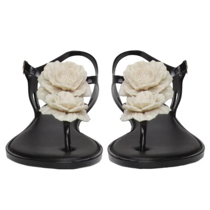 MELISSA - Sandales pour Femme-Womens-sandal-Fleur-Blanc-Noir-Flower-White-Black-1984148-2012418