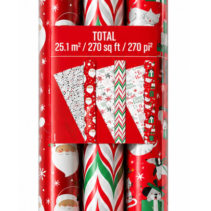KIRKLAND SIGNATURE - Ensemble de 3 Rouleaux de Papier d'Emballage Réversible - Set of 3 Rolls of Reversible Gift Wrap