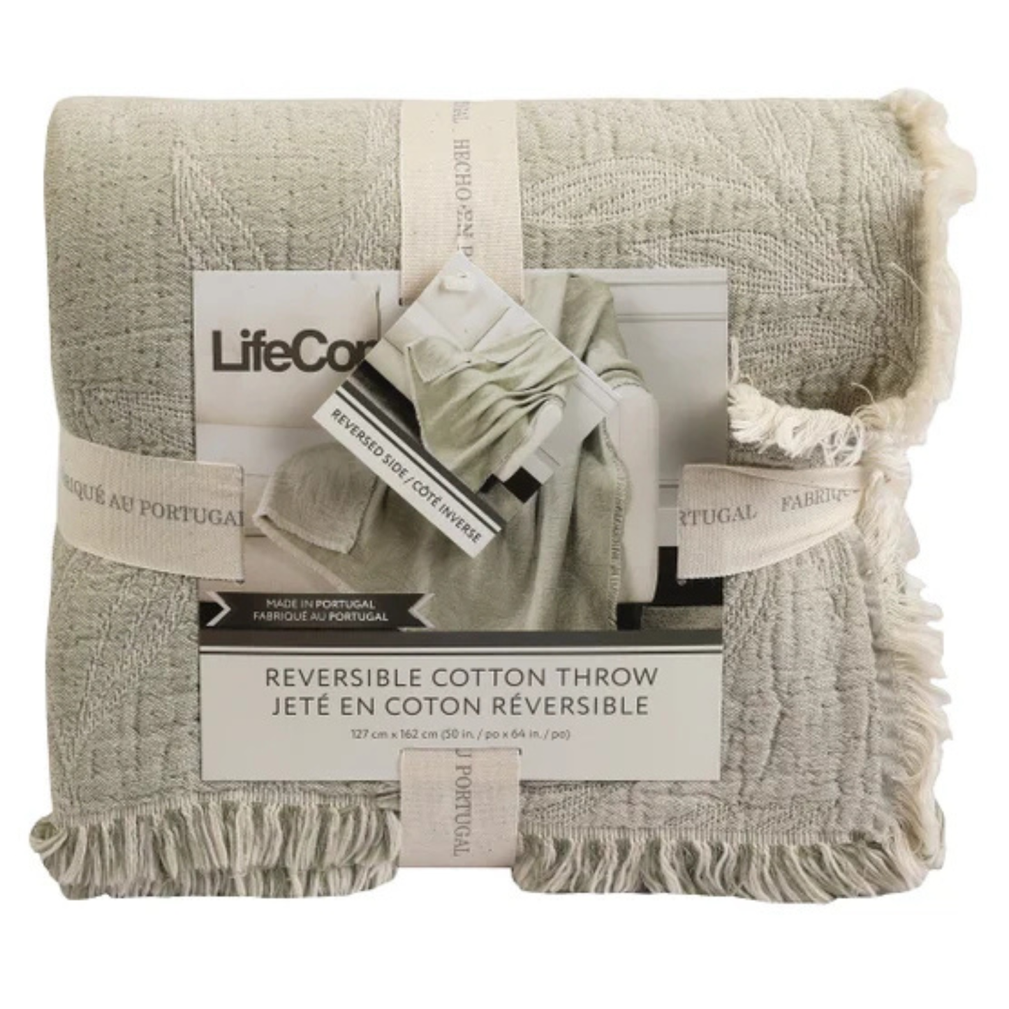 LIFE COMFORT - Jeté en Coton Réversible-reversible-cotton-throw-Vert-Green-1726023-1980954