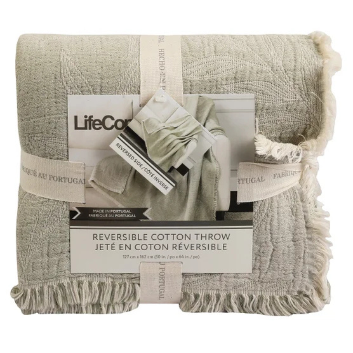 LIFE COMFORT - Jeté en Coton Réversible-reversible-cotton-throw-Vert-Green-1726023-1980954