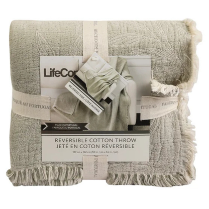 LIFE COMFORT - Jeté en Coton Réversible-reversible-cotton-throw-Vert-Green-1726023-1980954