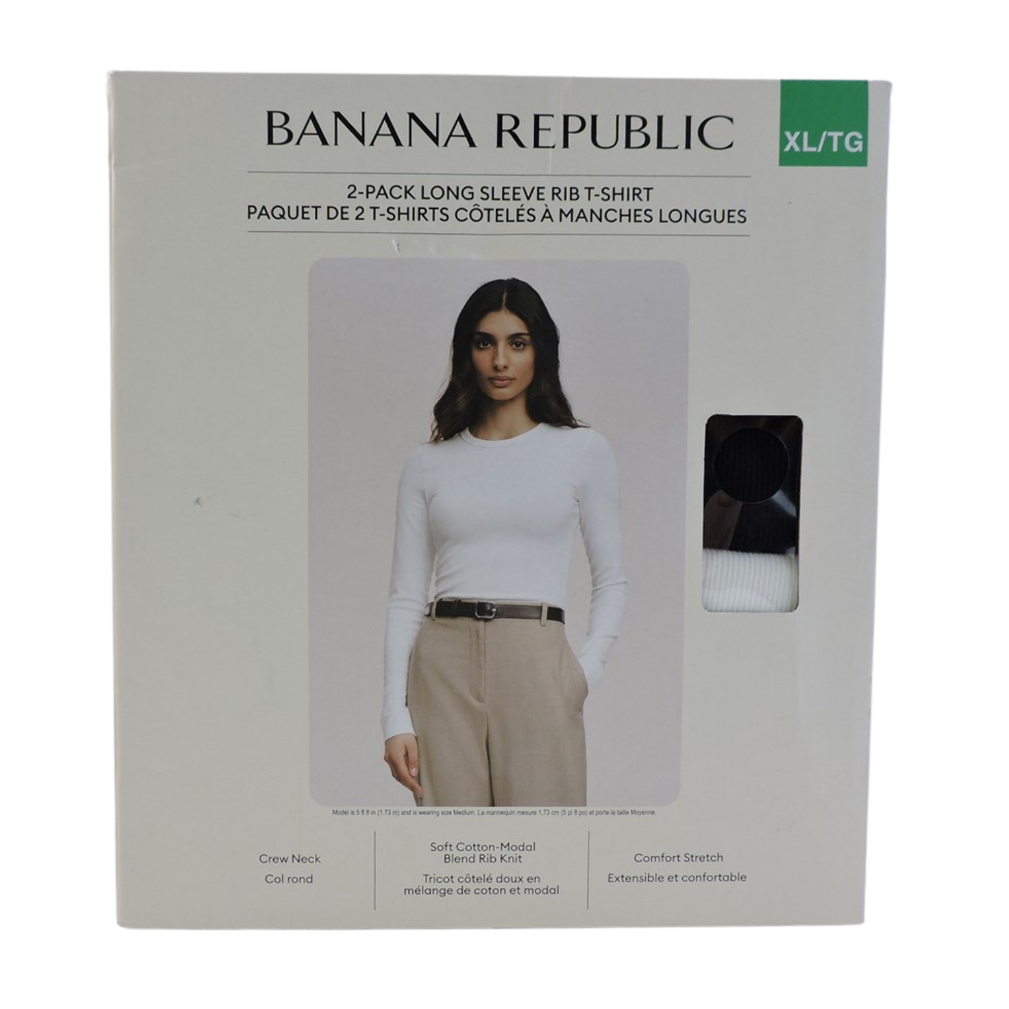 BANANA REPUBLIC - Paquet de 2 Chandails Côtelés à Manches Longues pour Femme-womens-2-pack-long-sleeve-rib-t-shirt-Blanc-Noir-White-1938353