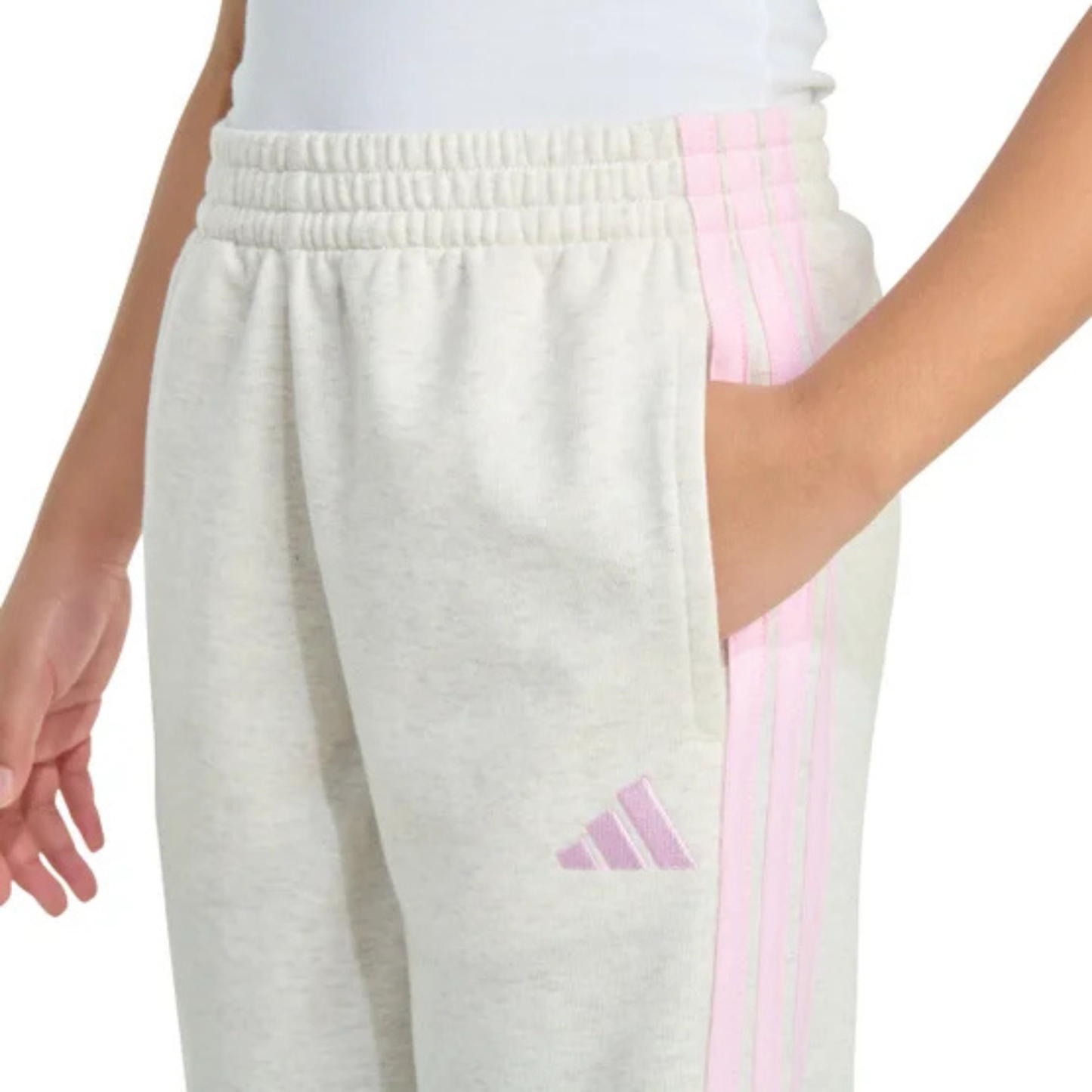 ADIDAS - Pantalon en Molleton pour Fille-Girls-Fleece-Pant-Blanc-Rose-Oatmeal-Pink-8442400-1880193