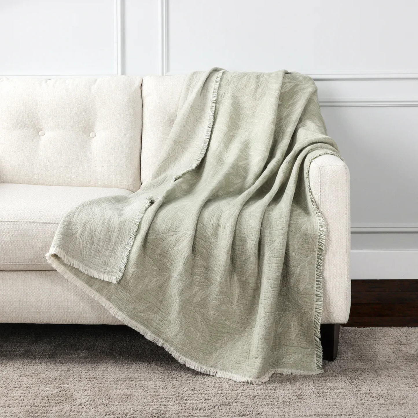 LIFE COMFORT - Jeté en Coton Réversible-reversible-cotton-throw-Vert-Green-1726023-1980954