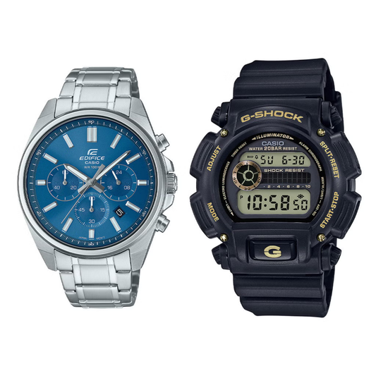 CASIO - Ensemble de 2 montres pour homme : une montre élégante modèle EFV-650D-2A et une montre sportive modèle DW-9052GBX-1A9 - Men's 2-Watch Set: One Dress Watch Model EFV-650D-2A and One Sport Watch Model DW-9052GBX-1A9