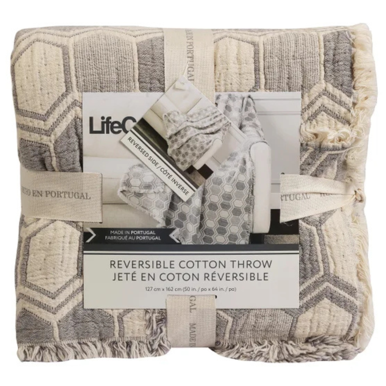 LIFE COMFORT - Jeté en Coton Réversible-reversible-cotton-throw-gris-grey-1726023-1980953