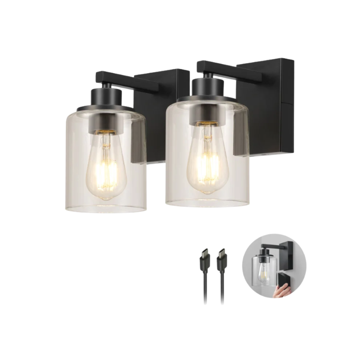 GLOBE - Paquet de 2 Appliques Rechargeables-2-Pack-Rechargeable sconces-Noir-Mat-Matte-Black-1938095