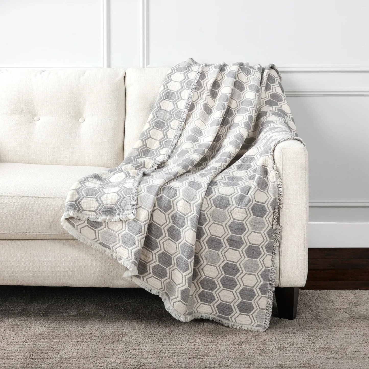 LIFE COMFORT - Jeté en Coton Réversible-reversible-cotton-throw-gris-grey-1726023-1980953