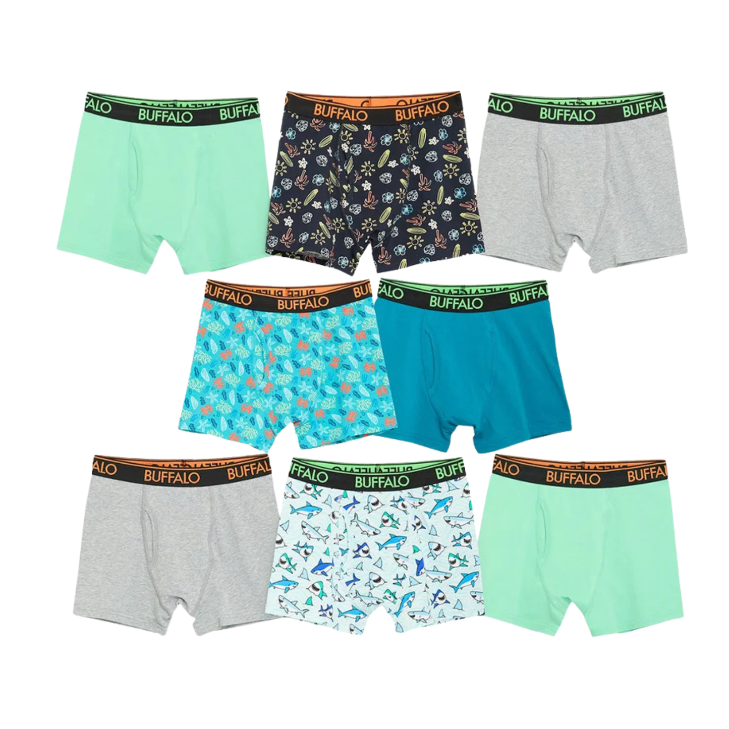 BUFFALO -  Paquet de 8 Caleçons pour Garçon-Boys-Boxer-Briefs-8-Pack-Vert-Green-1871827-1976729