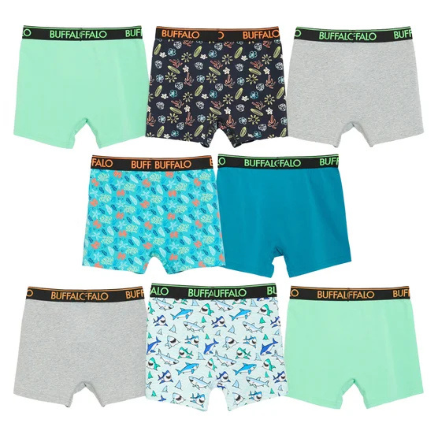 BUFFALO -  Paquet de 8 Caleçons pour Garçon-Boys-Boxer-Briefs-8-Pack-Vert-Green-1871827-1976729