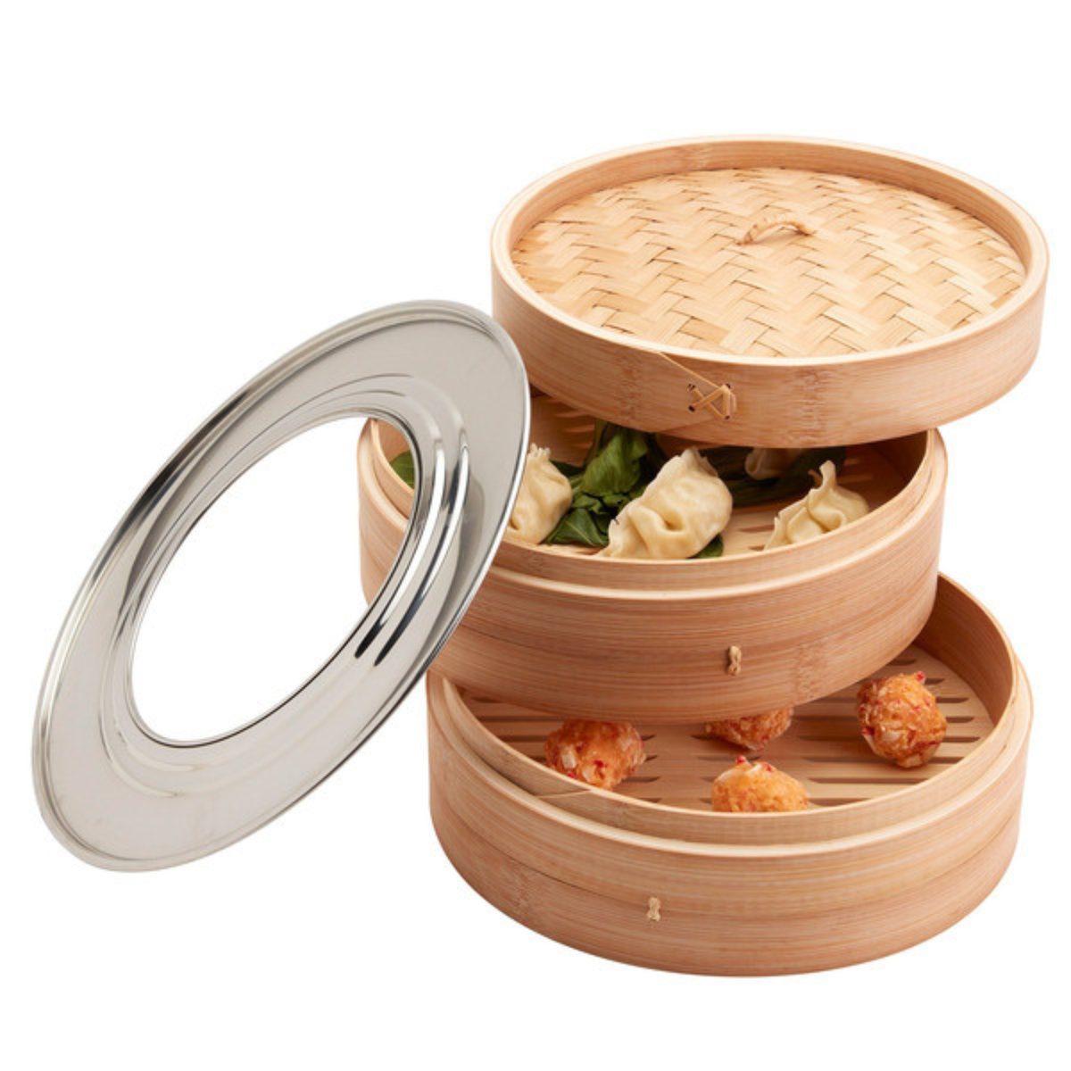 INFUSE – Ensemble de 4 Pièces de Paniers Vapeur en Bambou | 4-Piece Bamboo Steamer Set