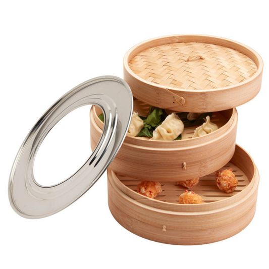 INFUSE – Ensemble de 4 Pièces de Paniers Vapeur en Bambou | 4-Piece Bamboo Steamer Set