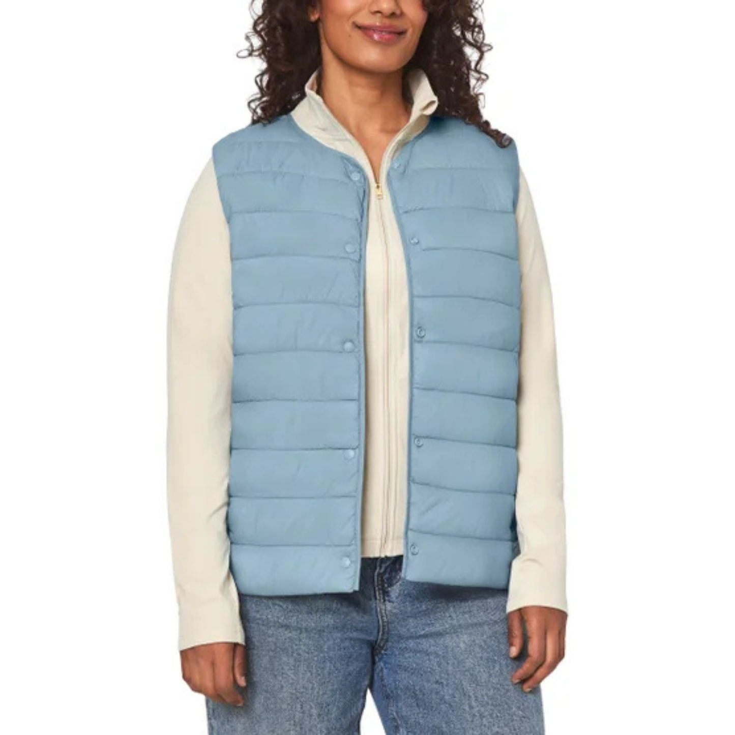 MONDETTA - Veste Sans Col pour Femme-Womens-Collarless-Vest-Bleu-Blue-1085500-1964491