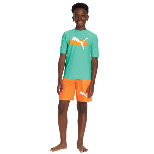 PUMA - Ensemble 2 Pièces Maillot Dermoprotecteur pour Garçon-Boys-rashguard-swin-set-2-piece-Orange-Turquoise-7325501-1969743