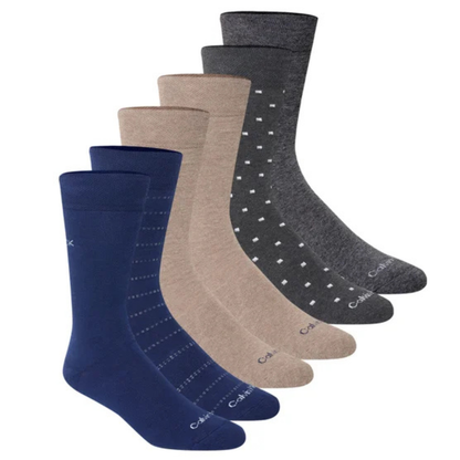 CALVIN KLEIN -  6 Paires de Chaussettes Habillées pour Homme-Mens-6-Pair-Dress-Socks-Bleu-Marine-Beige-Gris-Blue-Navy-Grey-1915543-1936538