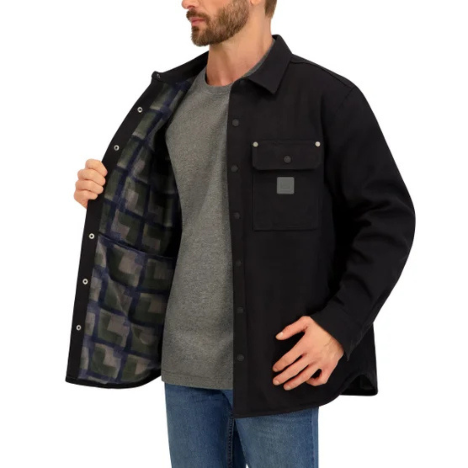 JOHN DEERE - Veste Chemise en Toile Doublée en Molleton pour Homme-Mens-Fleece-Lined-Canvas-Shirt-Jacket-Noir-Black-1991667-2009415