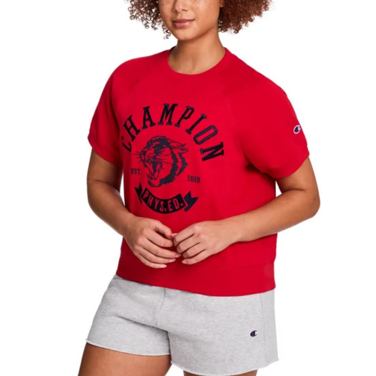 CHAMPION - Chandail à Manches Courtes en Molleton pour Femme-Womens-Short-sleeve-fleece-sweater-Rouge-Red-1966803-1995644