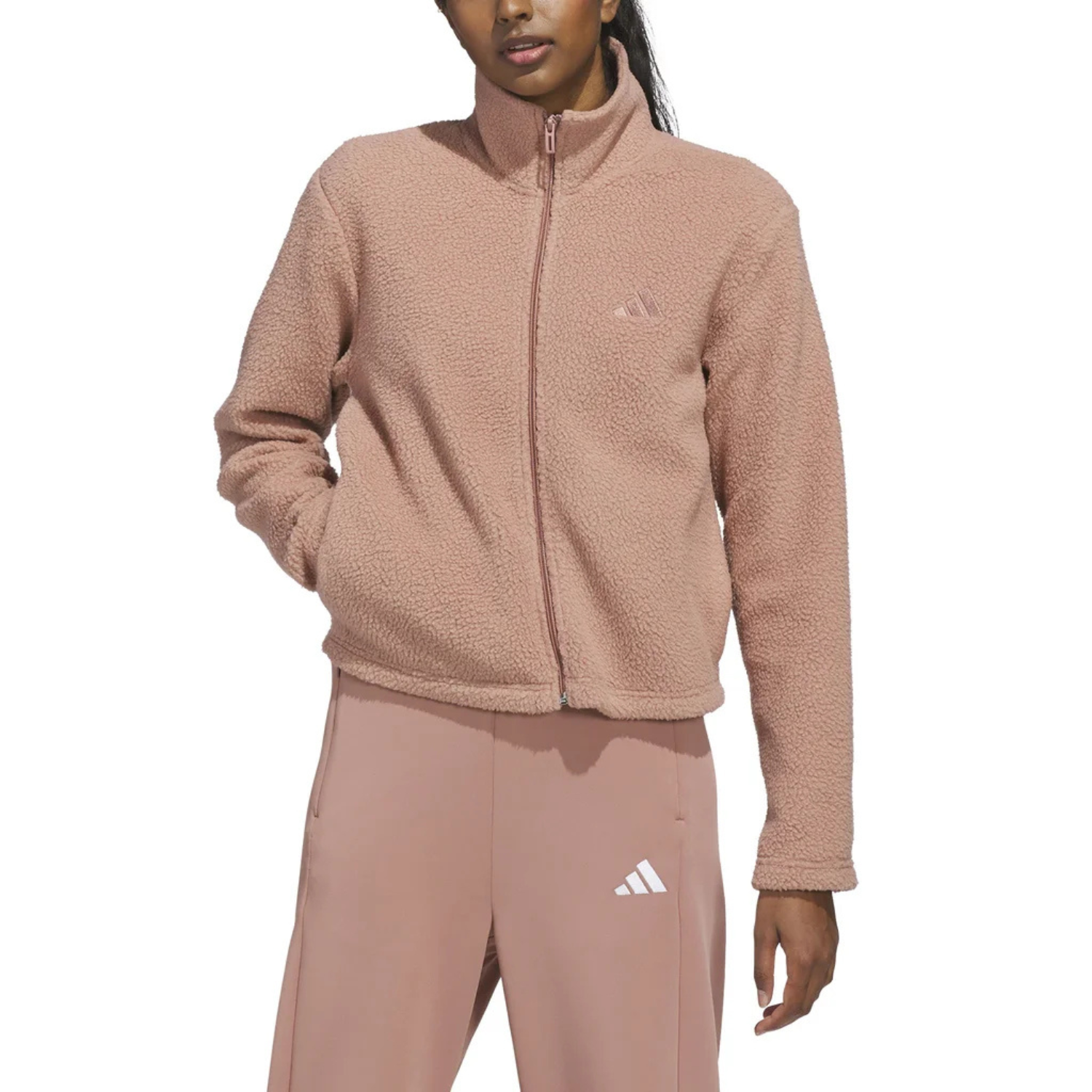 ADIDAS - Veste en Polaire Sherpa pour Femme-Womens-Fleece-Full-Zip-Jacket-Brun-Pâle-Light-Brown-1905853-1913189