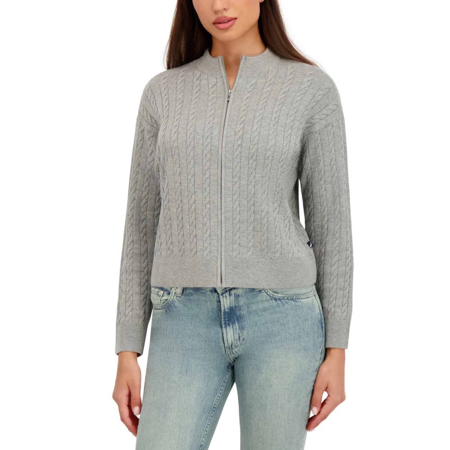 NAUTICA JEANS - Cardigan à Torsades pour Femme-Womens-Cable-Cardigan-Gris-Grey-1951518-1955824