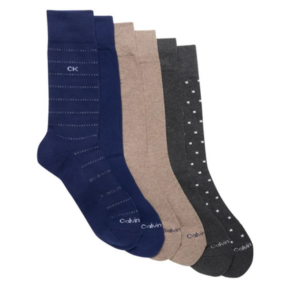 CALVIN KLEIN -  6 Paires de Chaussettes Habillées pour Homme-Mens-6-Pair-Dress-Socks-Bleu-Marine-Beige-Gris-Blue-Navy-Grey-1915543-1936538