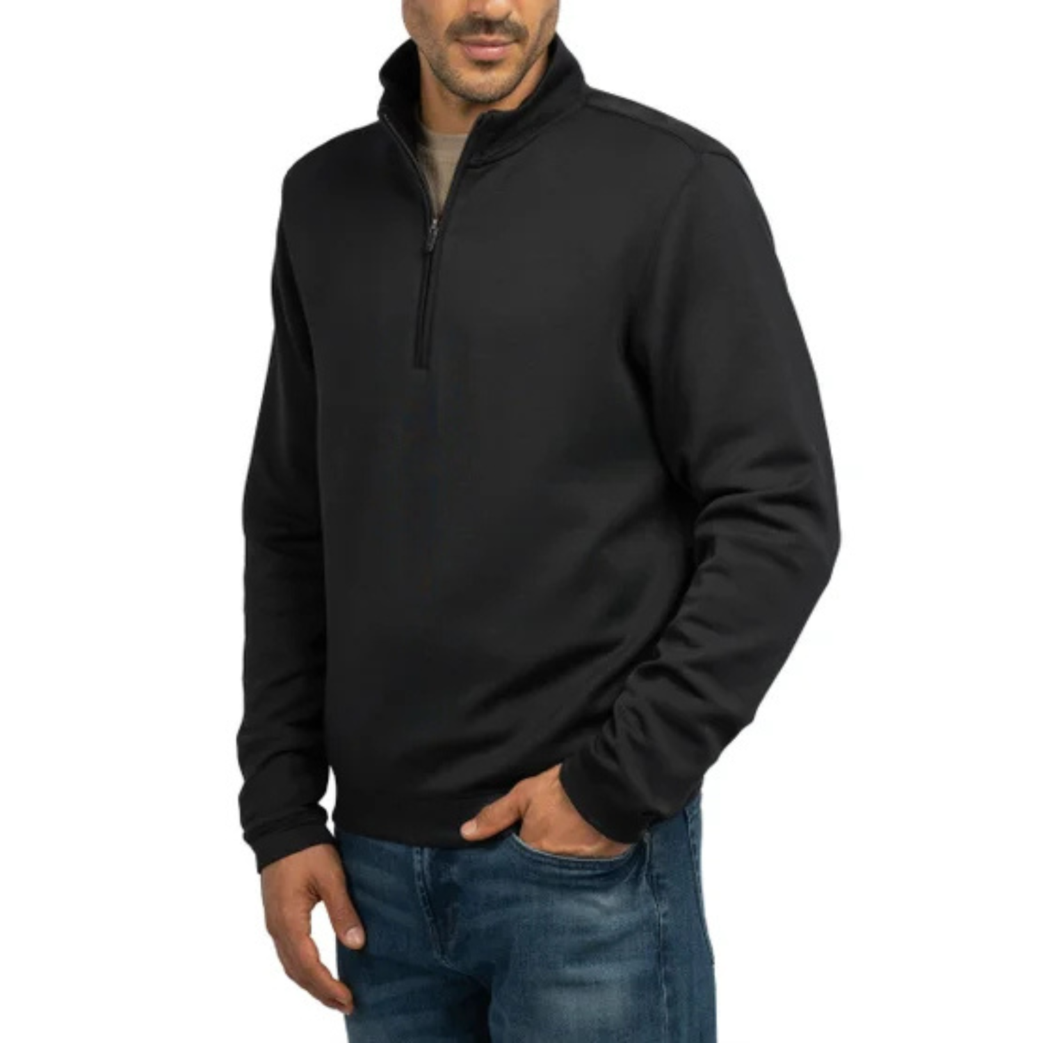 SCOTT BARBER - Chandail à Fermeture Glissière un Quart pour Homme-Mens-1/4-zip-Sweater-Noir-Black-1947860-1958197