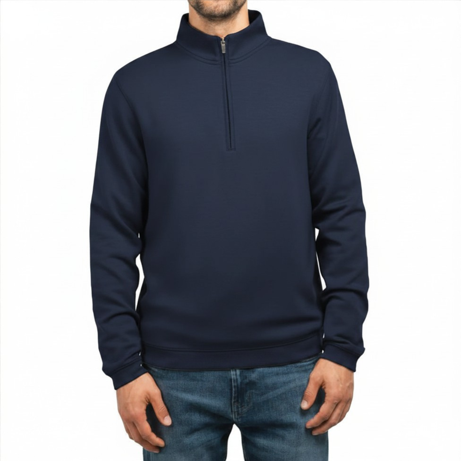 SCOTT BARBER - Chandail à Fermeture Glissière un Quart pour Homme-Mens-1/4-zip-Sweater-Bleu-Marine-Blue-Navy-1947860-1958199