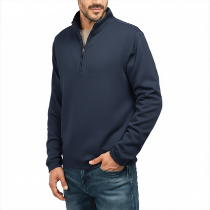 SCOTT BARBER - Chandail à Fermeture Glissière un Quart pour Homme-Mens-1/4-zip-Sweater-Bleu-Marine-Blue-Navy-1947860-1958199