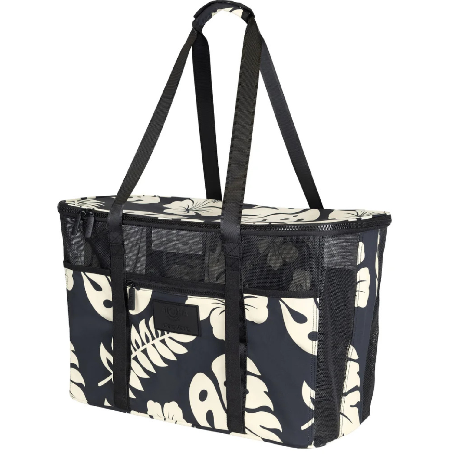 CLEVERMADE - Fourre-Tout de Plage Pliable Aloha-Collapsible-Beach-Tote-Noir-Fleur-Beige-Flower-Black-1872241-2061913