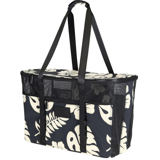 CLEVERMADE - Fourre-Tout de Plage Pliable Aloha-Collapsible-Beach-Tote-Noir-Fleur-Beige-Flower-Black-1872241-2061913