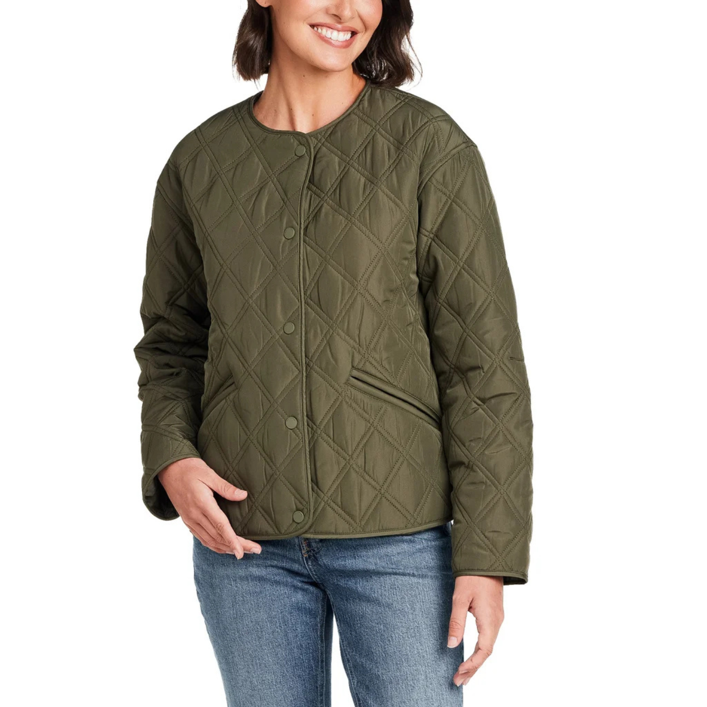 WEATHERPROOF - Veste Matelassée sans Col pour Femme-Womens-Collarless-Quilted-Jacket-Vert-Green-Kaki-1184402-1973871