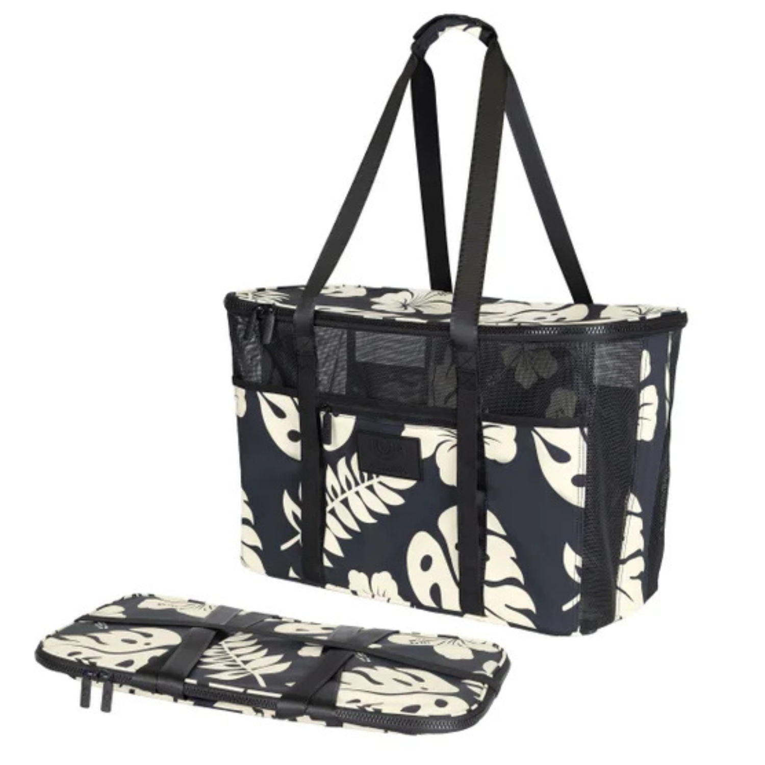 CLEVERMADE - Fourre-Tout de Plage Pliable Aloha-Collapsible-Beach-Tote-Noir-Fleur-Beige-Flower-Black-1872241-2061913