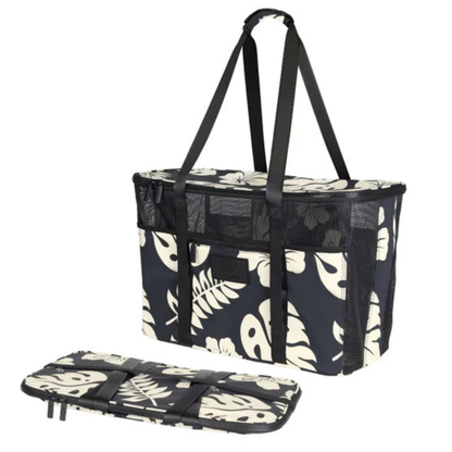 CLEVERMADE - Fourre-Tout de Plage Pliable Aloha-Collapsible-Beach-Tote-Noir-Fleur-Beige-Flower-Black-1872241-2061913