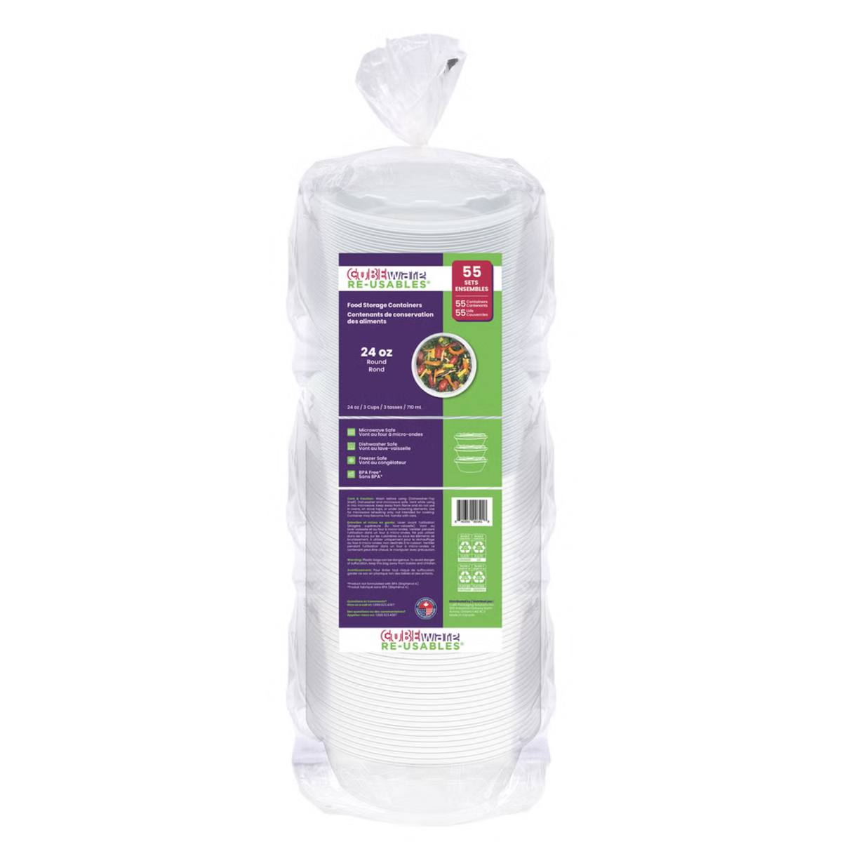 CUBEWARE - Contenants Ronds Pour Aliments 24 oz Paquet de 55 - 24 oz Round Food Containers, 55-Pack