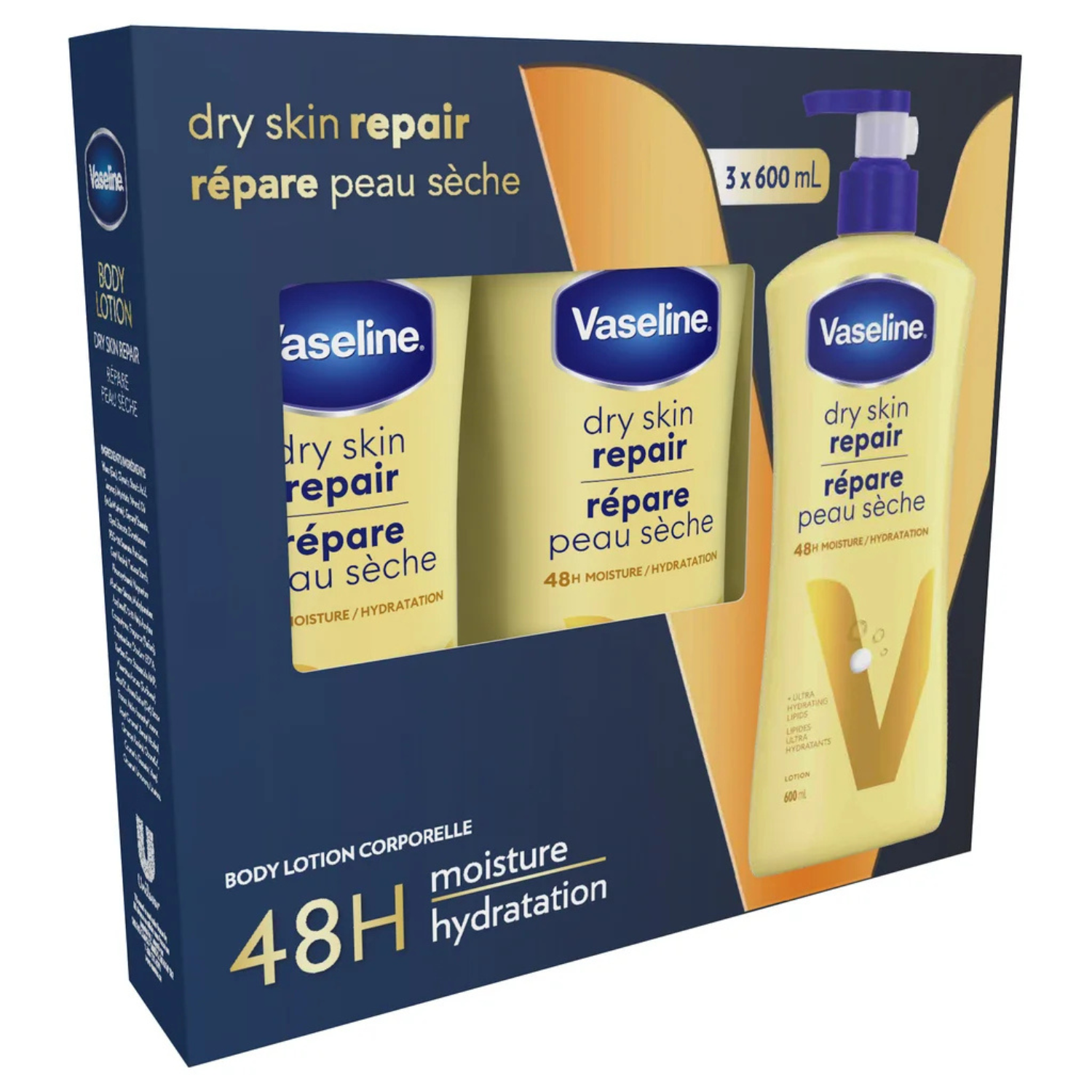 VASELINE - Paquet de 3 Lotions Corporelles Répare Peau Sèche 600ml-3-Pack-Dry-Skin-Repair-Body-lotion-1771030
