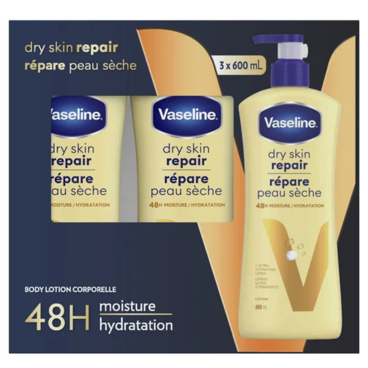 VASELINE - Paquet de 3 Lotions Corporelles Répare Peau Sèche 600ml-3-Pack-Dry-Skin-Repair-Body-lotion-1771030