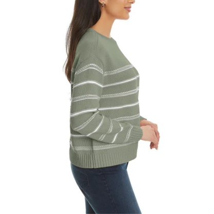 ELLA MOSS - Chandail pour Femme-Womens-Sweater-Vert-Blanc-Ligné-Green-White-Stripe-1955324-1976270
