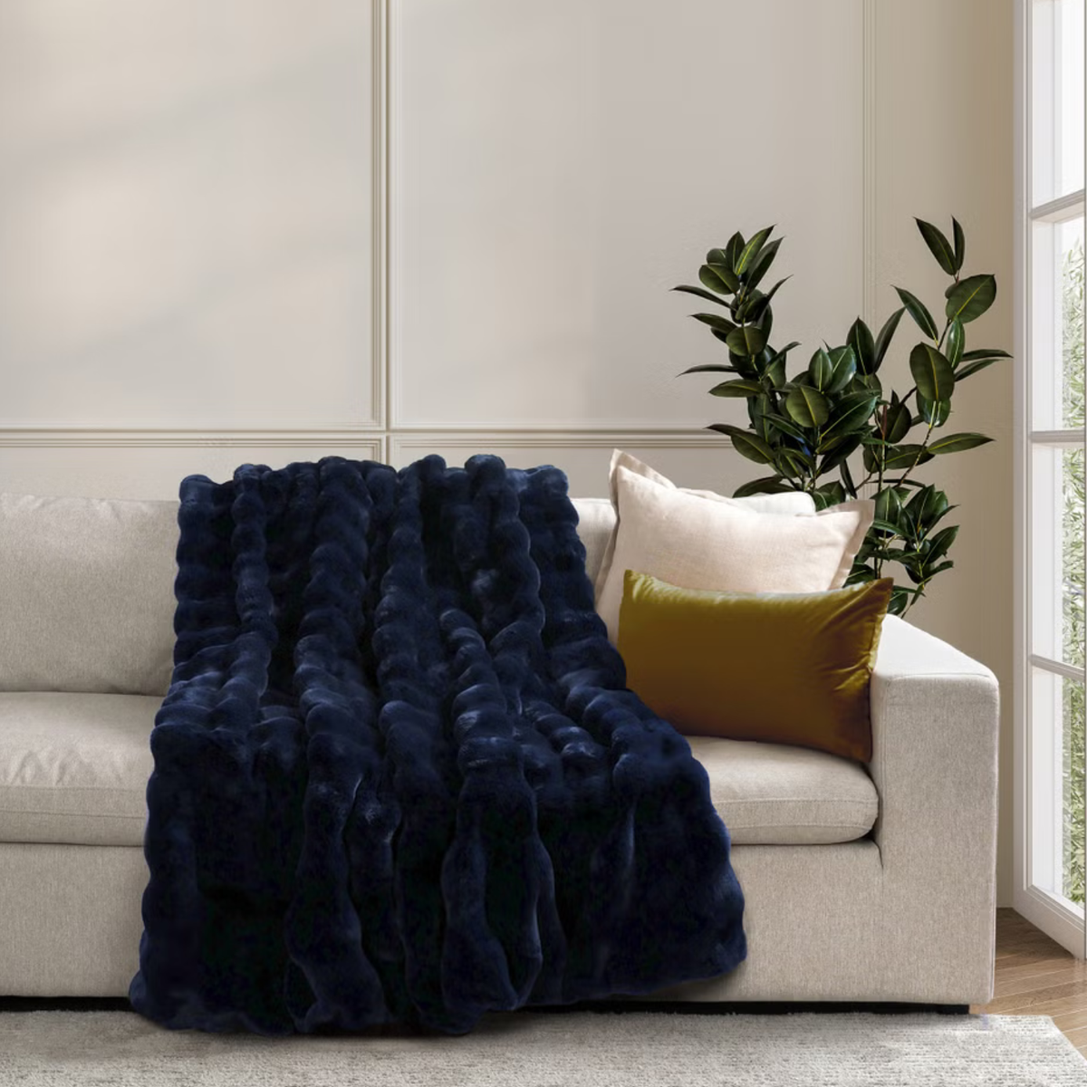 HOUSE & HOME - Jeté en Simili-fourrure de Luxe Bleu Marine - House & Home - Luxe Faux Fur Throw Navy Blue