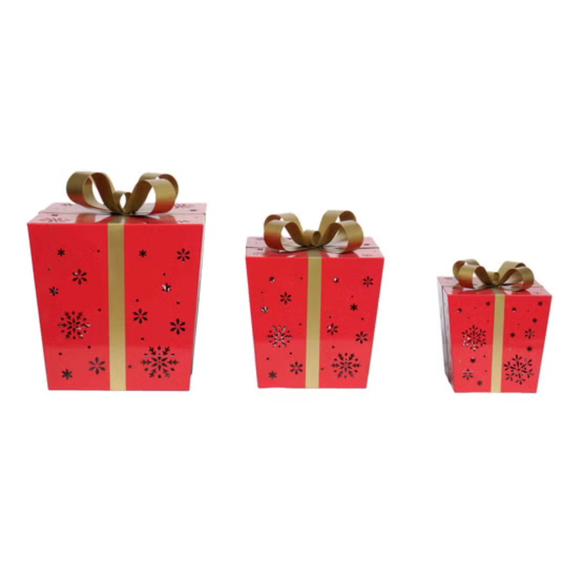 BOÎTES-CADEAUX EN MÉTAL AVEC LUMIÈRES DEL – ENSEMBLE DE 3 - METAL GIFT BOXES WITH LED LIGHTS – SET OF 3