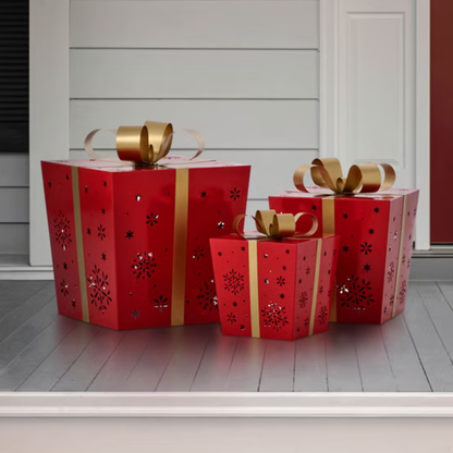 BOÎTES-CADEAUX EN MÉTAL AVEC LUMIÈRES DEL – ENSEMBLE DE 3 - METAL GIFT BOXES WITH LED LIGHTS – SET OF 3