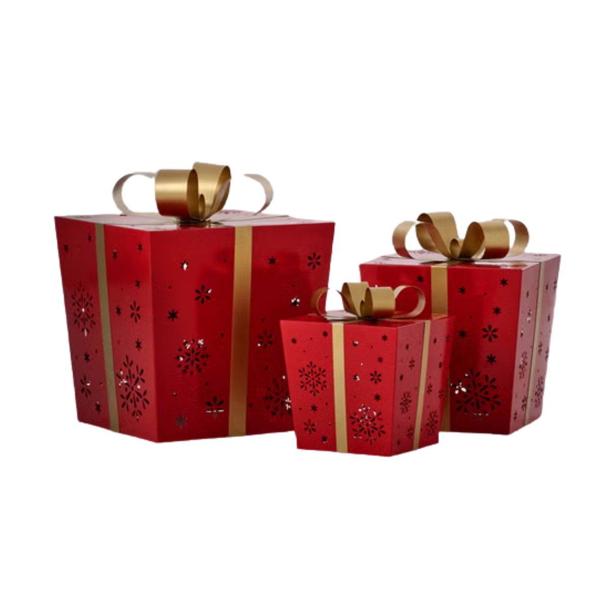 BOÎTES-CADEAUX EN MÉTAL AVEC LUMIÈRES DEL – ENSEMBLE DE 3 - METAL GIFT BOXES WITH LED LIGHTS – SET OF 3
