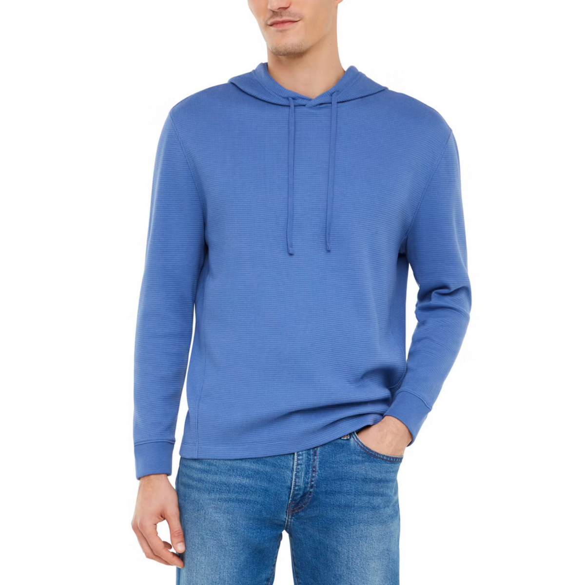 Sweat à capuche GAP pour homme en coton gaufré, coupe décontractée et poignets côtelés. | GAP men's waffle-knit cotton hoodie with relaxed fit and ribbed cuffs