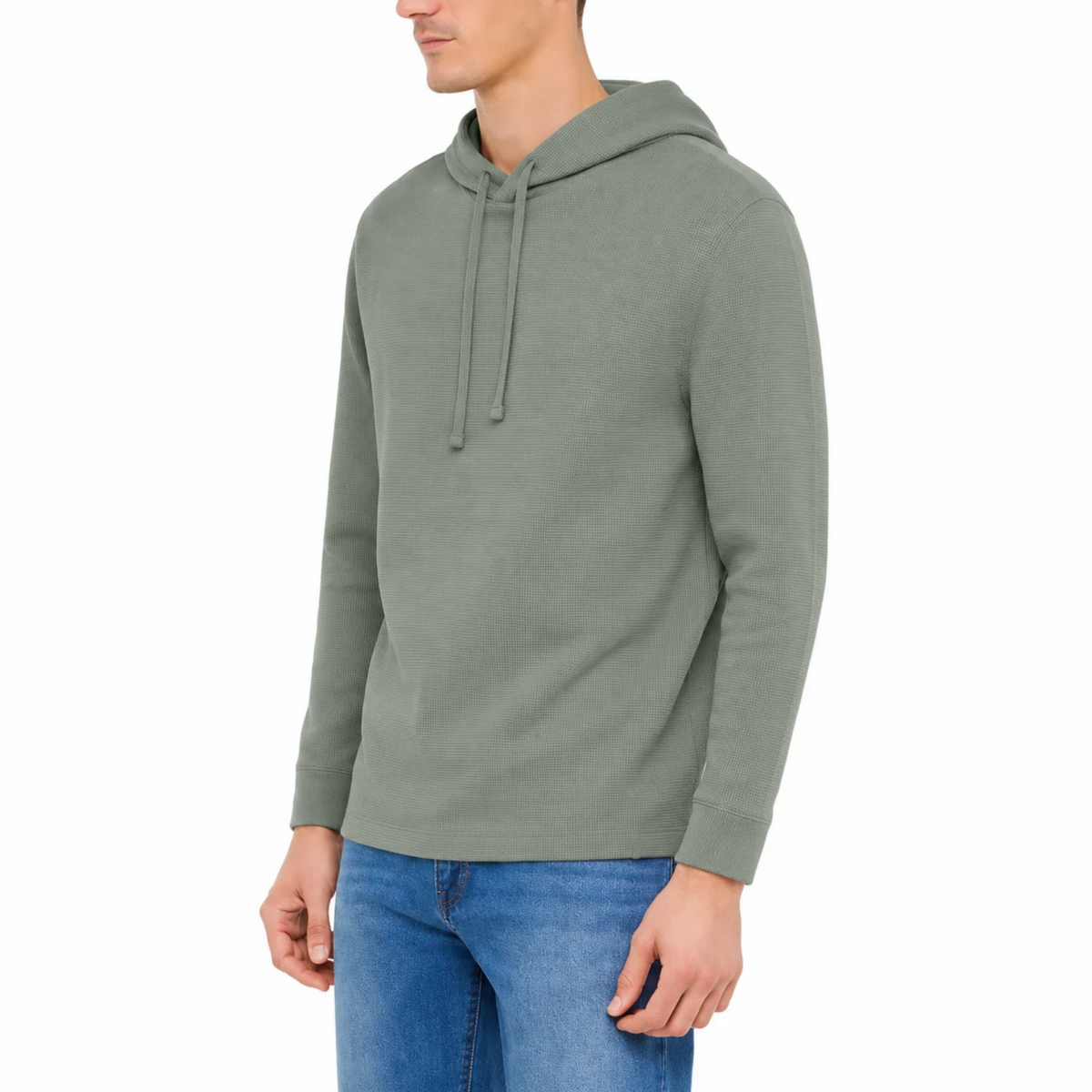 Sweat à capuche GAP pour homme en coton gaufré, coupe décontractée et poignets côtelés. | GAP men's waffle-knit cotton hoodie with relaxed fit and ribbed cuffs