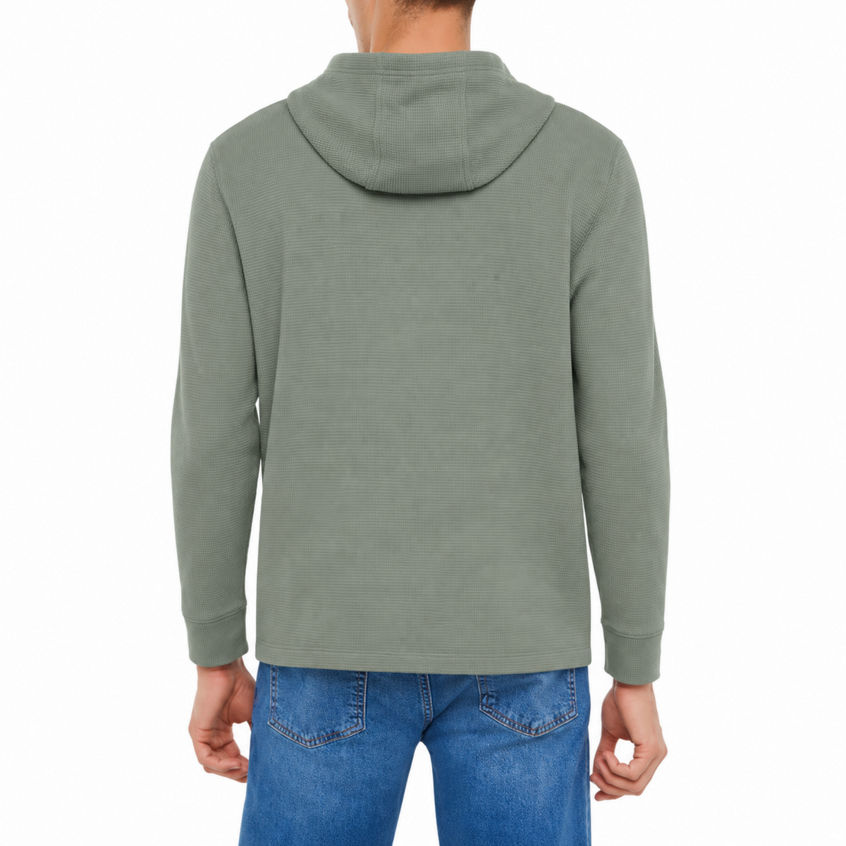 Sweat à capuche GAP pour homme en coton gaufré, coupe décontractée et poignets côtelés. | GAP men's waffle-knit cotton hoodie with relaxed fit and ribbed cuffs