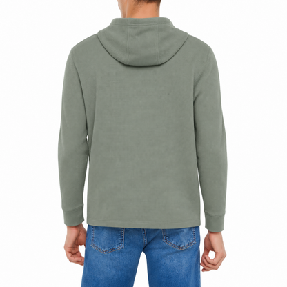Sweat à capuche GAP pour homme en coton gaufré, coupe décontractée et poignets côtelés. | GAP men's waffle-knit cotton hoodie with relaxed fit and ribbed cuffs