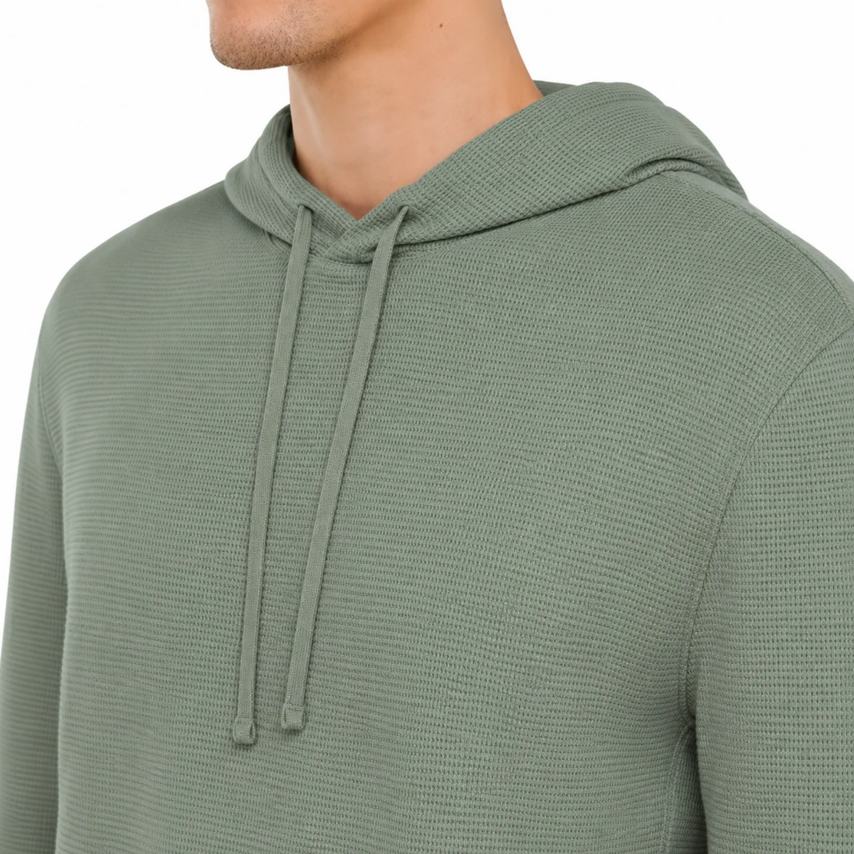 Sweat à capuche GAP pour homme en coton gaufré, coupe décontractée et poignets côtelés. | GAP men's waffle-knit cotton hoodie with relaxed fit and ribbed cuffs
