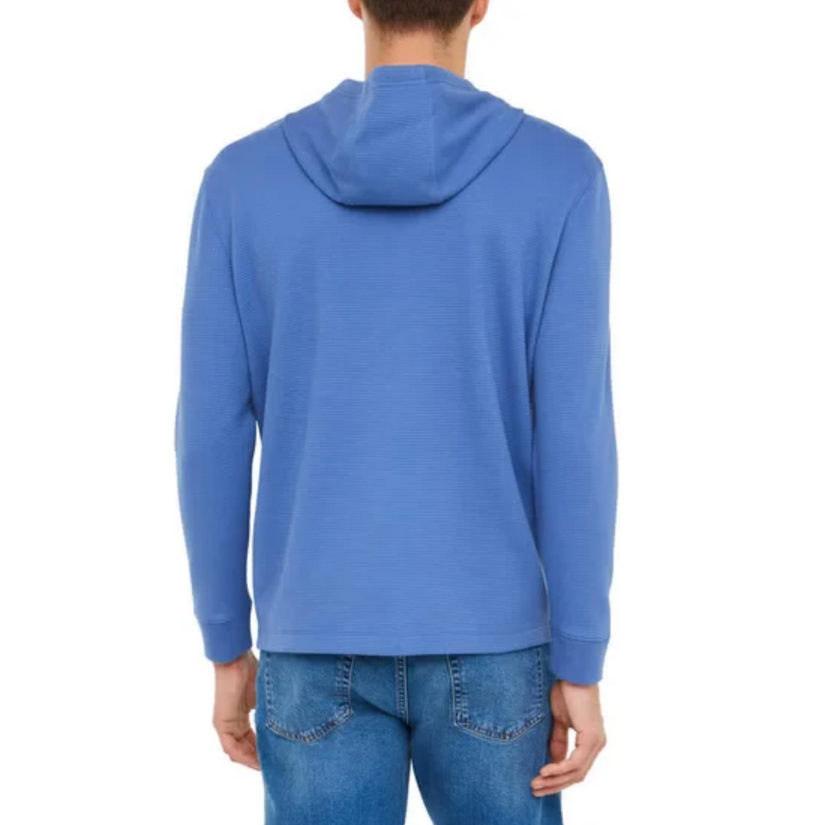 Sweat à capuche GAP pour homme en coton gaufré, coupe décontractée et poignets côtelés. | GAP men's waffle-knit cotton hoodie with relaxed fit and ribbed cuffs